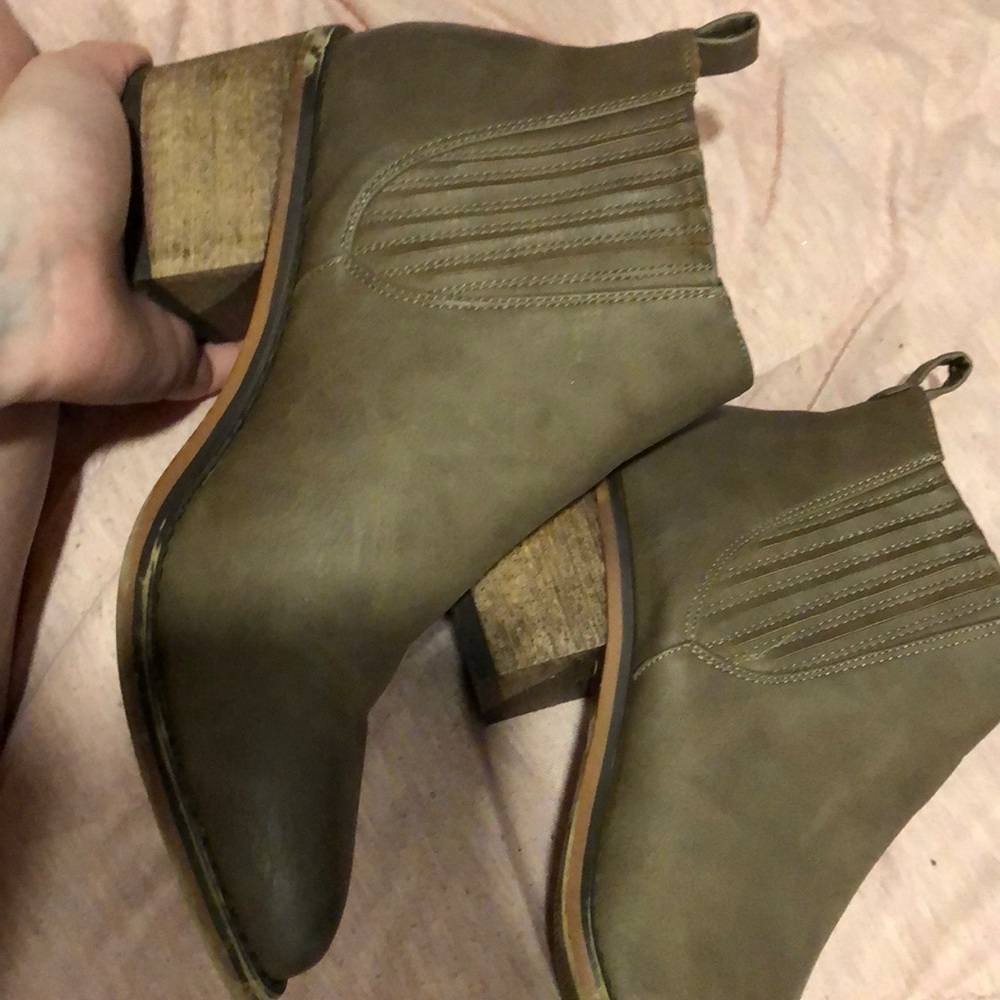 Tan booties.